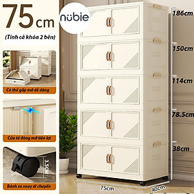 (Ngang 45-75cm) Tủ Nhựa Gấp Gọn Size Lớn, Tủ Đựng Quần Áo Đa Năng Lắp Ghép, Để Đồ Tiện Dụng, Nhựa PP, Có Bánh Xe