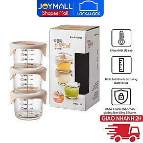 Mua Bộ 3 hộp thủy tinh đựng thức ăn dặm cho bé Lock&Lock 230ml x 3 hộp LLG508S3 - Hàng chính hãng  có vạch chia - Hapos