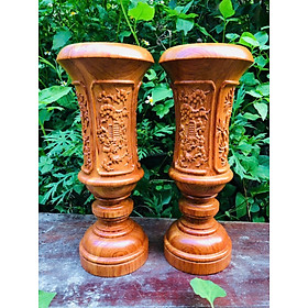 Cặp ống cắm nhan cắm hương bằng gỗ hương đá khắc tứ quý kt cao 30×11×9cm 