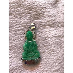 MẶT DÂY CHUYỀN PHẬT QUAN ÂM TAY CẦM BÌNH NƯỚC BỌC INOX ĐÁ CẨM THẠCH XANH LÁ ĐỀU TỰ NHIÊN ĐẸP Size Cao 44mm x Ngang 24mm x Dầy 6mm NAM NỮ MỆNH MỘC HOẢ THUỶ