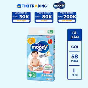 Tã dán Moony cao cấp L54+4 - Nhập khẩu từ Nhật Bản
