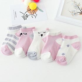 Tất cho bé gái và bé trai hình thú Baby-S, Set 5 đôi tất lưới cho bé 0-2 tuổi chất cotton co giãn – ST002