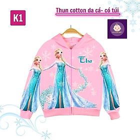 Áo khoác bé gái hình Elsa từ 10-43kg - Chất liệu thun cotton da cá