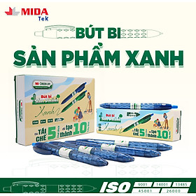 Bút bi xanh dương MIDATEK 3 cây/ hộp, nguyên liệu nhựa tái chế