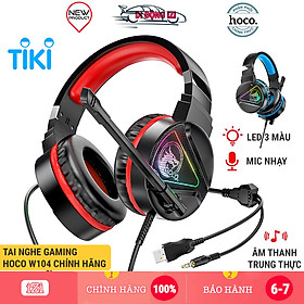 Tai Nghe Gaming Chụp Tai Hoco W104 - Tai Nghe Headphone Có Mic, Đèn Led 3 Màu, Có Dây Dài 2M Cho PC, Laptop - Hàng Chính Hãng