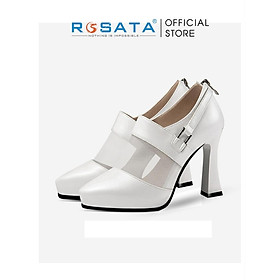 Giày bốt nữ cổ cao đế vuông 8 phân mũi nhọn khóa kéo ROSATA RO477 ( BẢO HÀNH 12 THÁNG ) - KEM