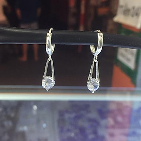 Khuyên tai tròn thả kẹp đá nhân tạo 6li bạc ta NGỌC MẬU