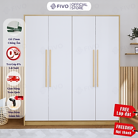 Tủ Quần Áo Gỗ MDF Lõi Xanh Chống Ẩm Dày 17mm FIVO FC01 Cửa Mở 4 Cánh Thiết Kế Nhiều Ngăn Ngang 1m6 Trả Góp 0% - Chính Hãng