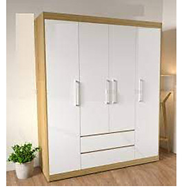 Mua Tủ quần áo gỗ MDF 4 cánh màu trắng hiện đại   Tủ Áo 4 Cánh Cửa Mở