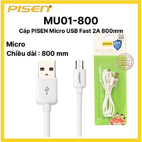 Cáp Pisen Micro USB 2A 800mm (MU01-800)- Hàng chính hãng