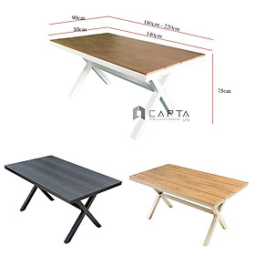 Mua Bàn ăn 1m8 sân vườn chân chéo TE2035-180A Nội thất Capta Bàn ăn tiệc sân thượng ngoài trời mặt gỗ nhựa chân nhôm sơn tĩnh điện