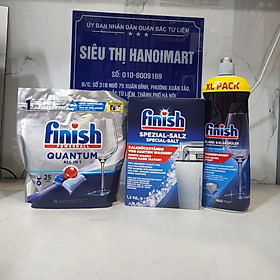 Combo Viên rửa bát Finish Quantum 25 viên hương thường + Muối Finish 1,2kg + Nước làm bóng Finish 800ml
