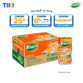 Thùng 12 Hộp Sữa Chua Lên Men Tự Nhiên Yomost Vị Cam 965mlHộp