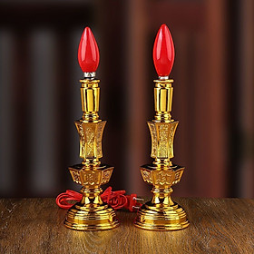 Mua Cặp Đèn Bàn Thờ Đế Vàng Bóng Đỏ 27x8cm