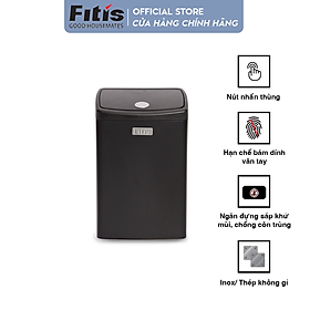 Mua Thùng rác inox FITIS nhấn vuông nhỏ STS1-903 - đen - 15L