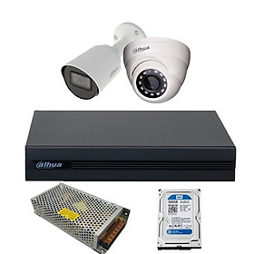 Trọn bộ 2 camera Analog bán cầu và thân trụ Dahua. Đầu ghi 4 kênh DH-XVR1B04-I, chuẩn nét HD xem lại được 20 ngày - Hàng Chính Hãng