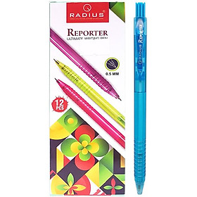 Hộp 12 Bút Bi Bấm Reporter 0.5 mm - Radius - Mực Xanh