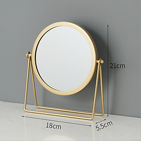 Gương trang điểm để bàn xoay 360 độ - Vàng ( TẶNG MÓC KHÓA GỖ)
