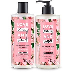 Combo Sữa Tắm + Sữa Dưỡng Thể Love Beauty And Planet Làm Sáng Da (400ml/Chai)
