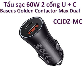 Củ sạc ô tô 60W 2 cổng C + U Baseus Golden Contactor Max Dual CCJDZ-MC _ Hàng chính hãng - Xám ánh tím