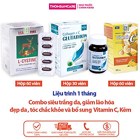 Combo siêu trắng da, da căng mịn Lcystine 60v, Glutathion Gold 30v, Vitamin C có thêm Kẽm 60v - Bổ sung dưỡng chất da  và tóc , hạn chế lão hóa da tăng đề kháng  - Bổ sung Collagen , Vitamin và kẽm cho cơ thể - Thomsoncare