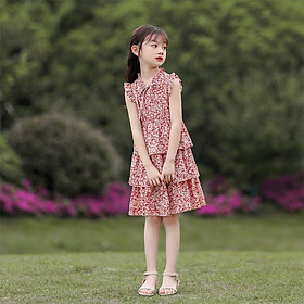 DONGSHOP Váy cho bé gái Mùa hè mỏng váy lụa trắng váy sinh nhật hoa nhỏ phiên bản Hàn Quốc váy thắt lưng