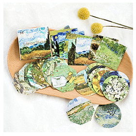 Bộ 45 Sticker Tranh Sơn Dầu DIY Xinh Xắn Dùng Trang Trí Sổ Tay, Lưu Bút