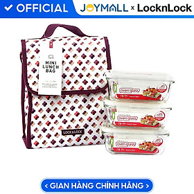 Mua Bộ túi hộp cơm thủy tinh Lock&Lock LLG422WN3 4EA - Hàng chính hãng  gồm 3 hộp 380ml dùng được trong lò vi sóng - JoyMall