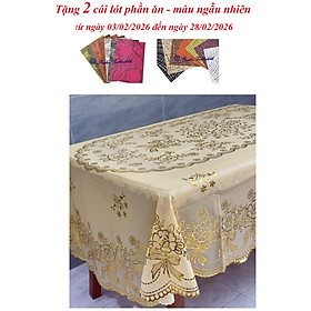 Khăn Trải Bàn PAULEE WLG 751 (150 x 228 cm) hình oval - nền vàng, hoa văn phủ nhũ vàng, sang trọng, không thấm nước