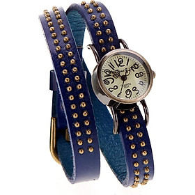 Women Lady Vintage Quartz Wrist Watch Rivets Round Bronze Wrap Strap Bracelet