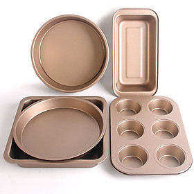 Trọn Bộ Set 5 Khuôn Làm Bánh Cao Cấp Màu Gold Chống Dính