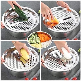 Mua  Hàng Chuẩn  BỘ THAU RỔ BÀO RAU NẠO CỦ INOX KHÔNG RỈ 3 MÓN (THAU+RỔ+MẶT BÀO)– DỤNG CỤ THÁI CẮT RAU CỦ 3 TRONG 1