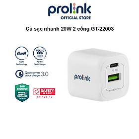 Mua Củ Sạc Nhanh 20W PROLINK GT22003  2 Cổng USB-A 3.0 & USB-C PD  Công Nghệ GAN Siêu Nhỏ Nhẹ cho điện thoại  - Hàng chính hãng