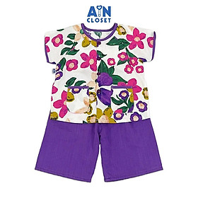 Bộ quần áo Bà ba Lửng bé gái họa tiết Hoa Tím cotton - AICDBG1F6CSZ - AIN Closet