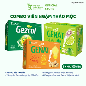 Combo 3 sản phẩm - Kẹo thảo mộc Gezcol, Genat Gừng, chanh sả (Hộp 100 viên) - Genat - Tinh Hoa Thiên Nhiên