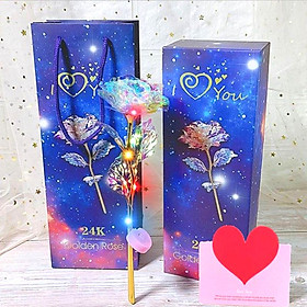 Quà Valentine, Quà 8/3 Ý Nghĩa Tặng Vợ, Tặng Mẹ, Tặng Bạn Gái, Tặng Người Yêu - Hoa Hồng Galaxy Phát Sáng Có Đèn Led Kèm Thiệp Chúc Mừng
