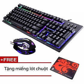 Combo bàn phím LED giả cơ G20 và chuột chơi Game FREE WOLF V5 (Đen) + Tặng kèm lót chuột