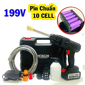 Bộ máy xịt rửa xe chạy pin 10 Cells 199V đa năng tiện dụng - Hàng chất lượng, lõi đồng, không chổt than siêu khỏe