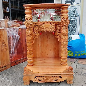 Mua Bàn Thờ thần tài Ông Địa  Gỗ Xoan ngang 60cm Hộp Đèn