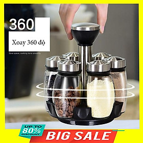 Bộ 6 lọ đựng gia vị xoay 360 thủy tinh cao cấp