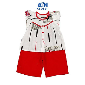 Bộ quần áo Lửng bé gái hoạ tiết Thêu Hoa Đỏ Cotton - AICDBGA2GKXR - AIN Closet