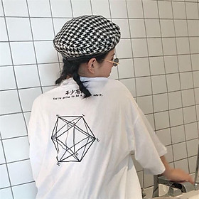 Áo thun tay lỡ phông rộng họa tiết in lục giác hình học - Unisex nam nữ đều mặc được