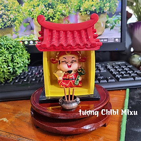 Mua Bộ thờ cúng Miếu Thần.Tài (gồm miếu size đại + tượng Thần Tài 6cm + lư hương + đế size 12cm) mô hình bàn thờ Thần Tài mini