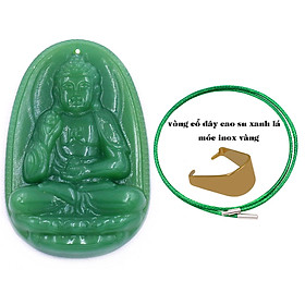 Mặt dây chuyền Phật A di đà đá xanh 2.2 x 3.6cm ( size trung ) kèm vòng cổ dây cao su xanh lá + móc inox, Phật bản mệnh