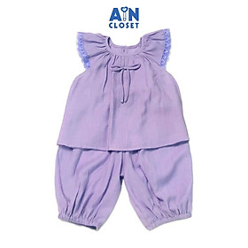 Bộ quần áo lửng bé gái họa tiết Tím ren cotton lụa - AICDBGZP36RT - AIN Closet