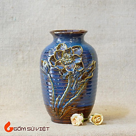 Mua Bình hoa gốm dáng vò hồng đắp nổi men hỏa biến - Gốm Bát Tràng