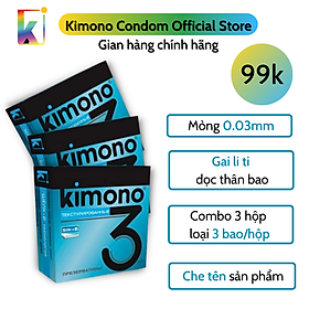 Combo 3 hộp Bao cao su Blue Siêu mỏng 0.03mm - Gai nổi - Loại 3 bao hộp