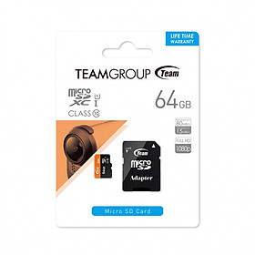 Mua Thẻ nhớ microSDXC Team 64GB 500x upto 80MB/s class 10 UHS-I kèm Adapter (Đen cam) - Hàng chính hãng