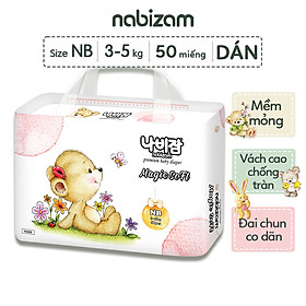 Tã/Bỉm Dán NABIZAM Magic Soft Cao Cấp Từ Sợi Bông Được Tuyển Chọn An Toàn Cho Bé Size NB Cho Bé Từ 3-5kg, 50 Miếng/Bịch