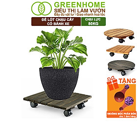 Đế Lót Chậu Cây Greenhome, R30xc8cm, Bằng Gỗ Có Bánh Xe, Thân Thiện Môi Trường, Tiện Lợi, Di Chuyển Chậu Nặng Dễ Dàng
